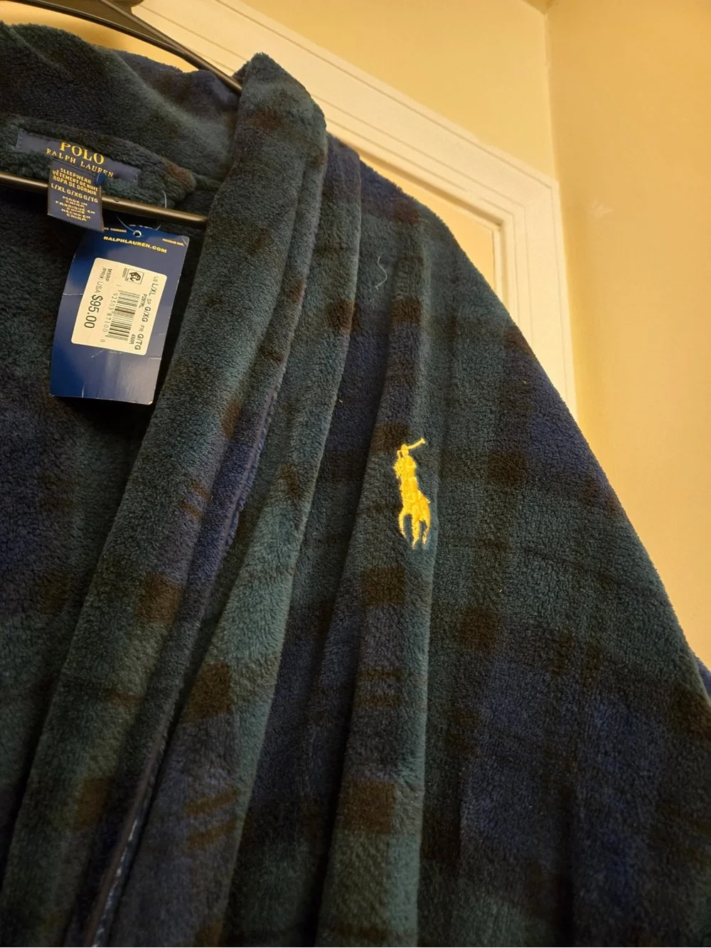 Polo by Ralph Lauren Dark Navy Plaid Hooded Bath Robe